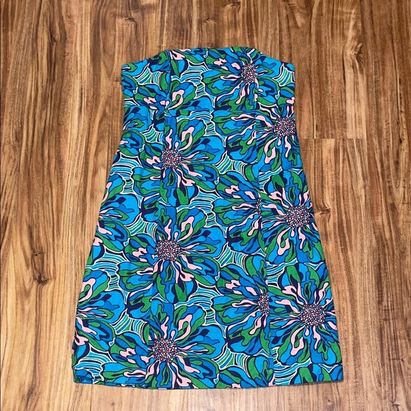 Lilly Pulitzer women’s 4 small dress Strapless Blue Green Floral Bowen vintage - Picture 1 of 9